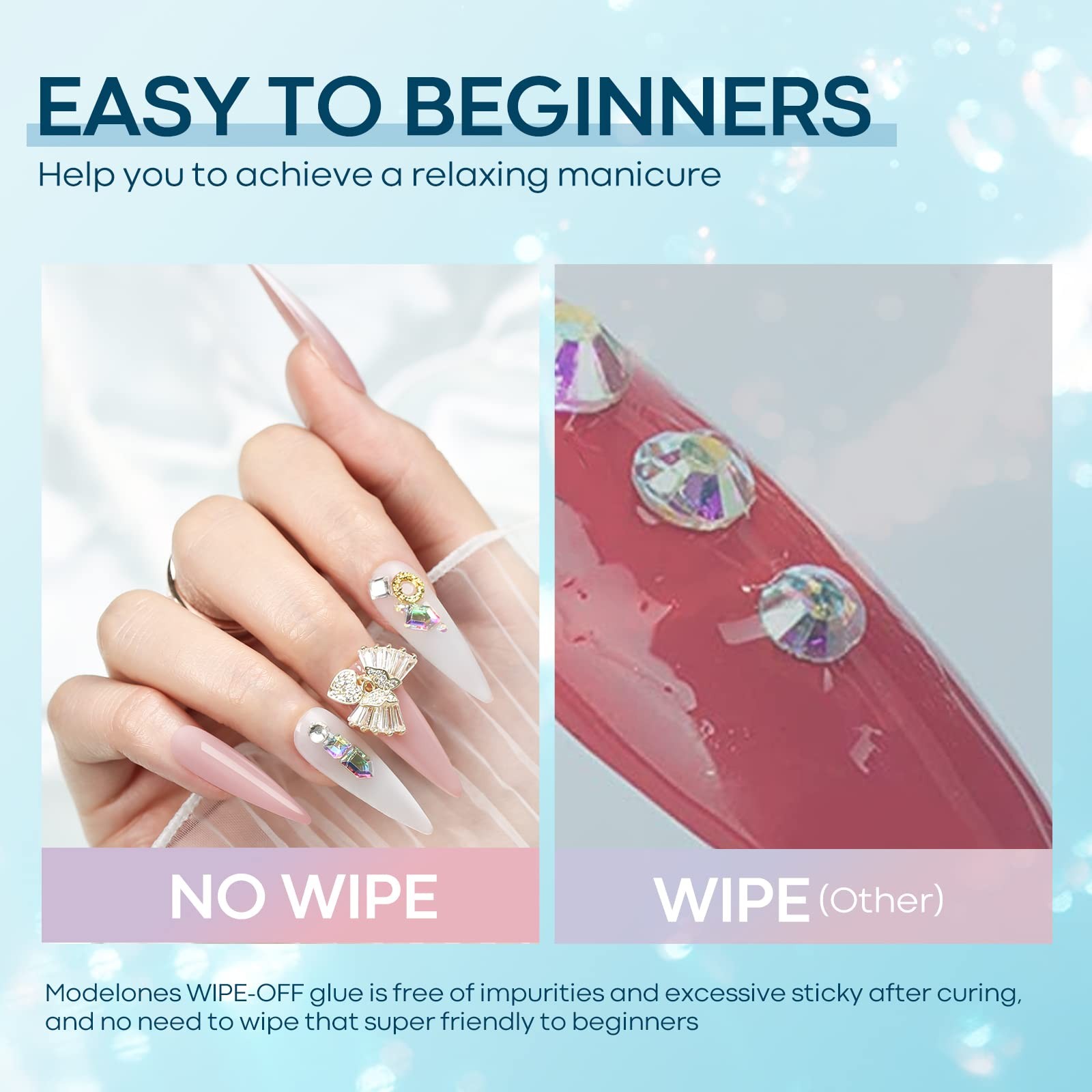 modelones Rhinestone Glue No Wipe Nail Gem Super A3-Rhinestone Set