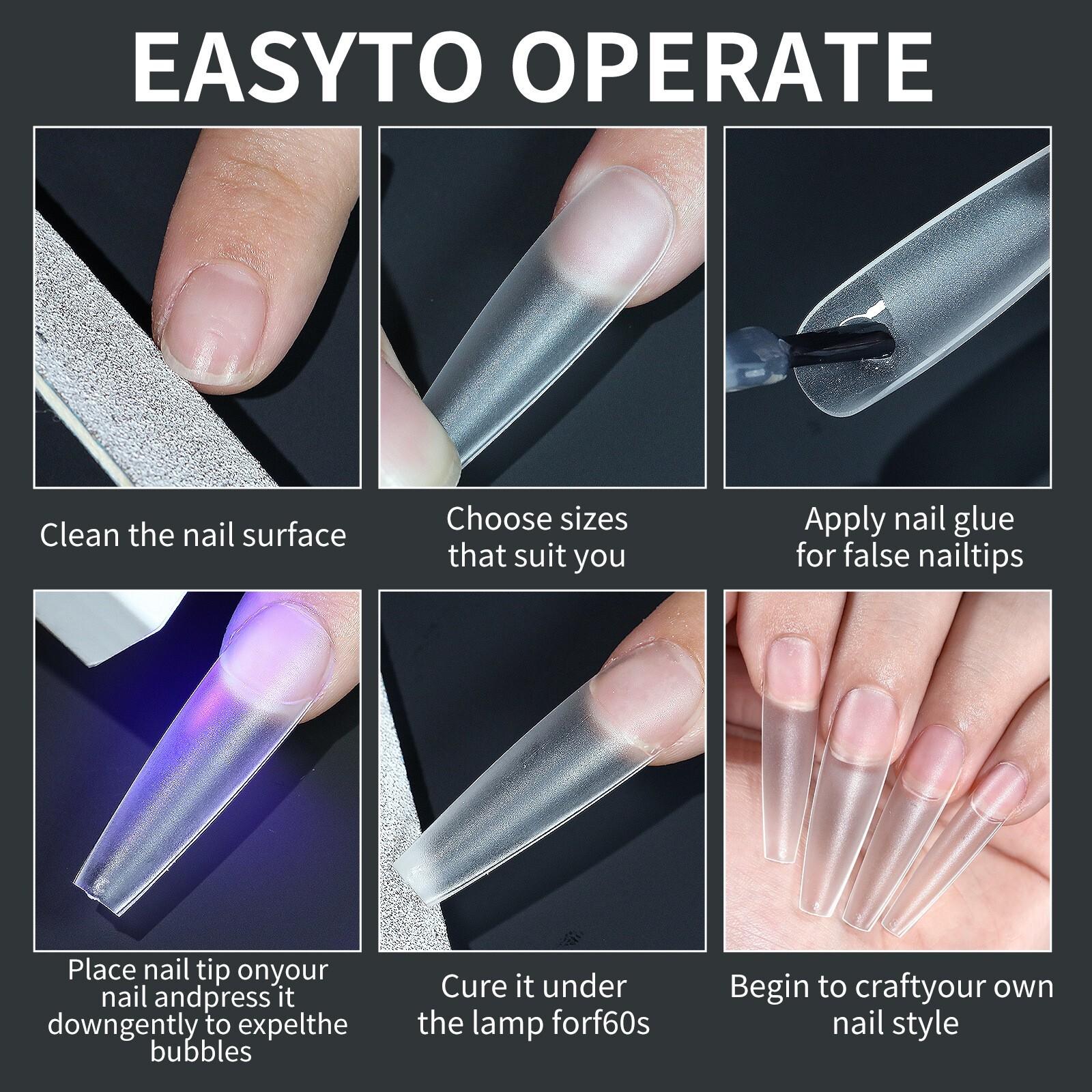 240pcs/Box Soft Gel Tips Artificial Nails False Full Cover Extra Long 12 Sizes