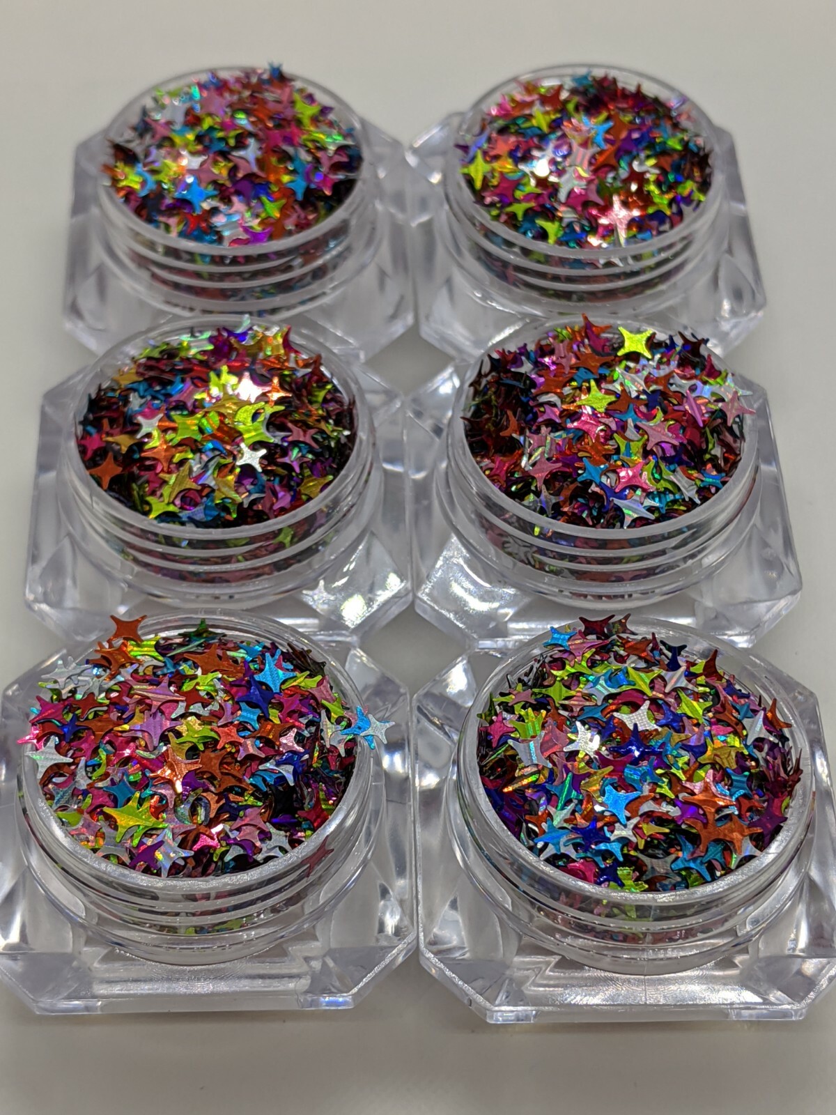 Holographic Mixed Col 4 point Stars/Lens-Flare Nail Art Embellishment UK Seller