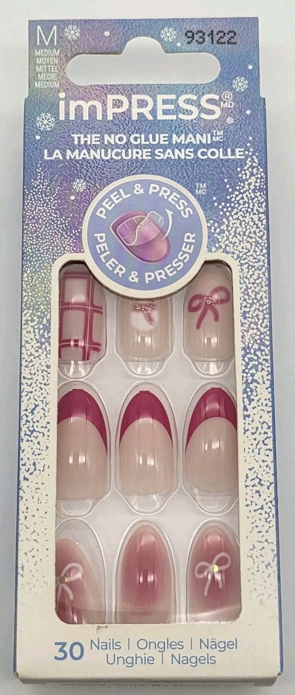 imPRESS Yule Be Happy Holiday Bows French No Glue Mani 30 Nails (M)