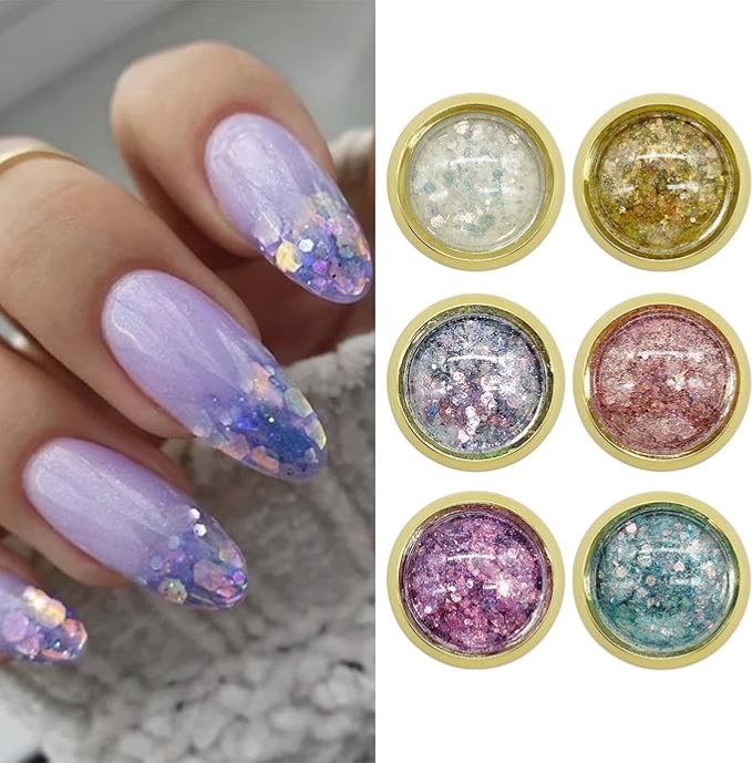 6 Colors Holographic Nail Glitter Sequins Chunky Nails Glitter Flakes & Powder