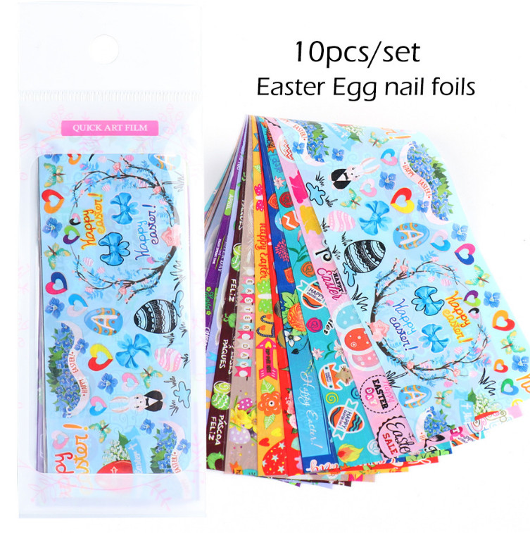10 Rolls Easter Rabbit Eggs Flower Heart Nail Foil Transfer Stickers Decals