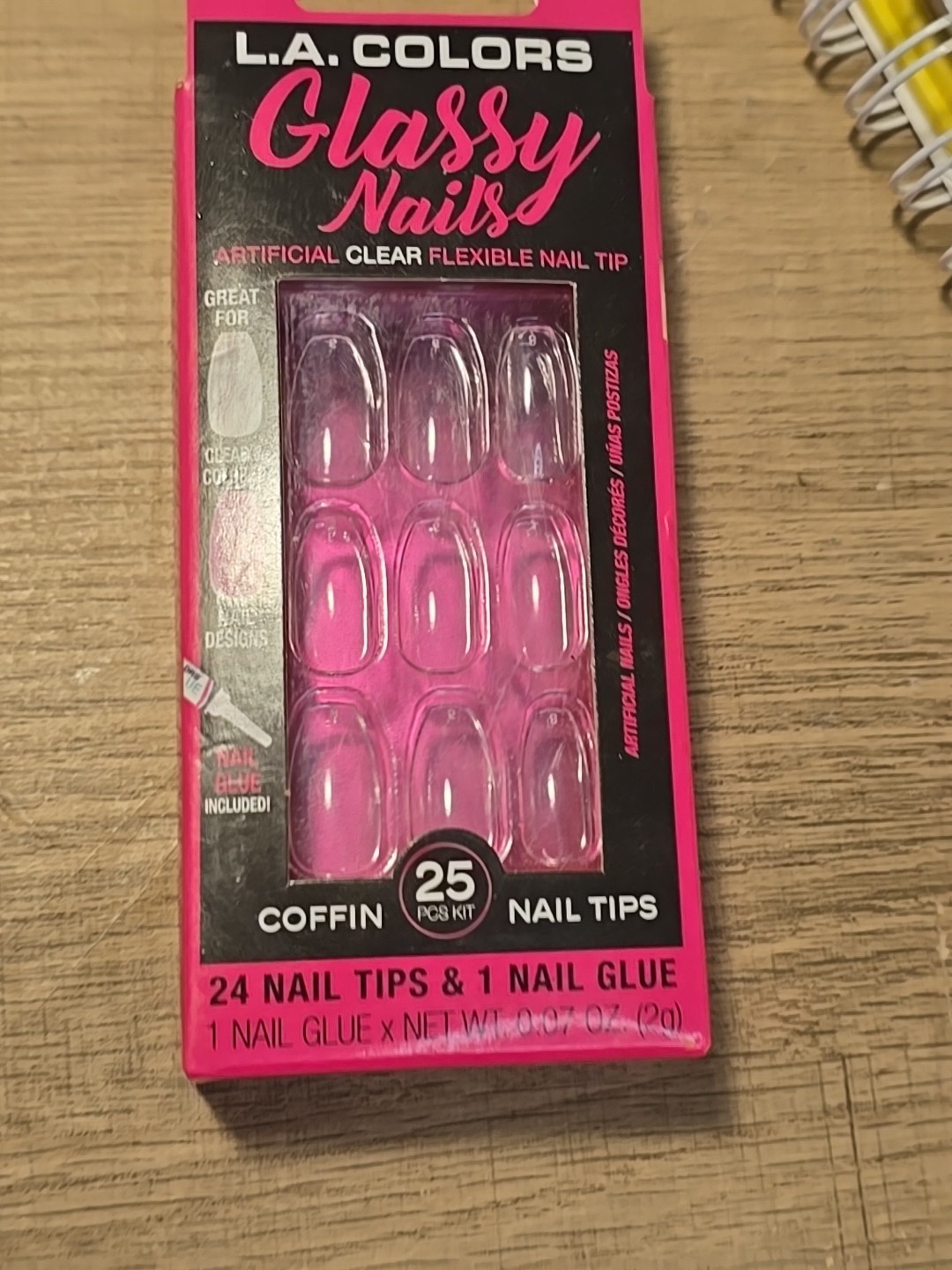 L.A. Colors Glassy COFFEN Nail TIPS CLEAR FEXABLE NAIL 24-TIPS, 1-GLUE