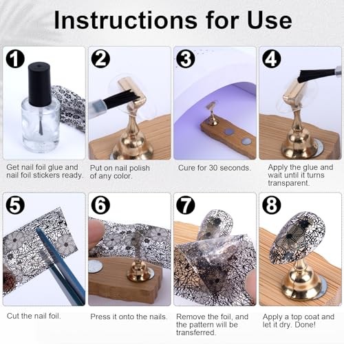 10 Sheets Nail Transfer Foil, Lace Nail Foil, Lace Nails Black (20×2.3cm)
