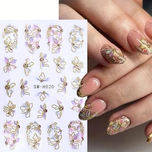 Flower Nail Stickers 3D Elegant Floral Nail Art Decal 6PCS 3D Self style4