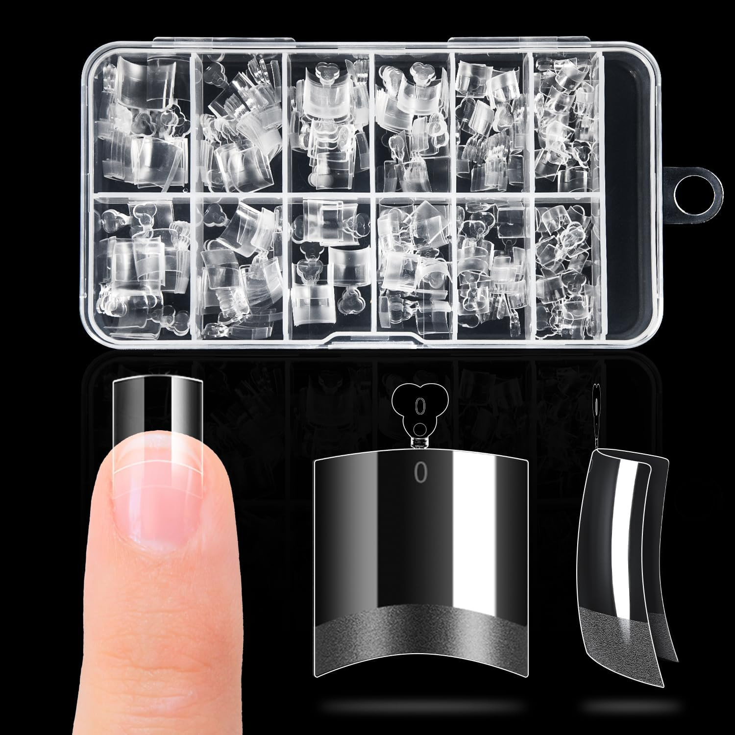 Short Square Pre-Etched Soft Gel Nail Tips with Handle, 240PCS | Half Cover Fals