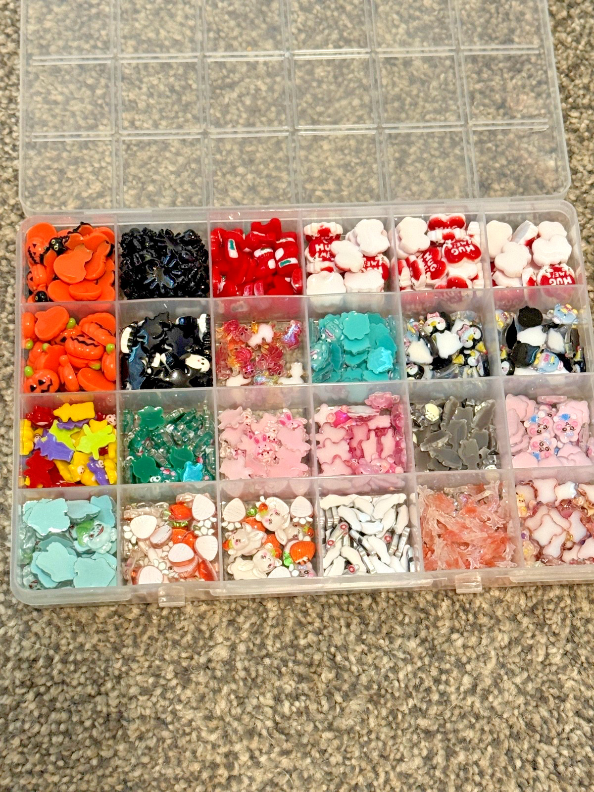 HUGE lot of Nail Charms!! Storage Boxes included! Labubu Stitch Pooh SpongeBob