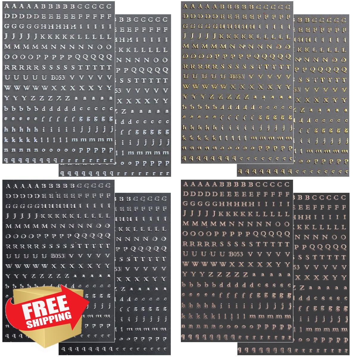 BMKKOT Letter Nail Stickers Gold Silver Uppercase Lowercase