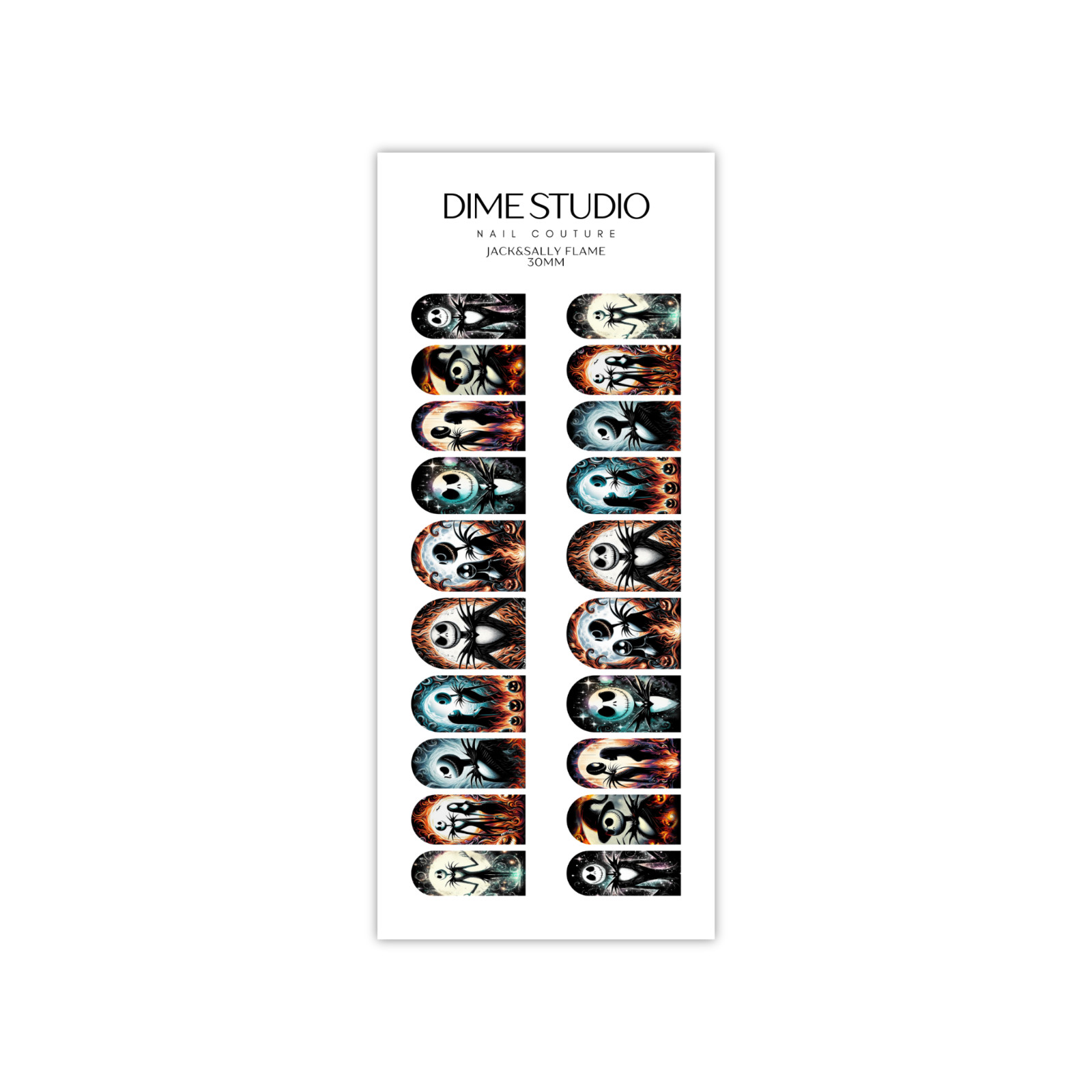 Jack & Sally Flames Halloween Nail Decals Water Transfer Nail Wraps