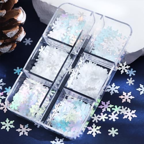 6 Grids White Snowflake Nail Art Sequins Christmas Snowflake Nail Style G