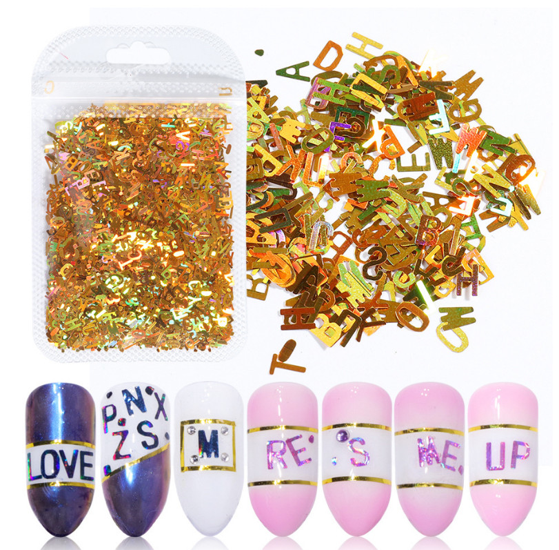 A-Z Word Letter Alphabet Holographic Nail Art Glitter Slime Sequins 3g