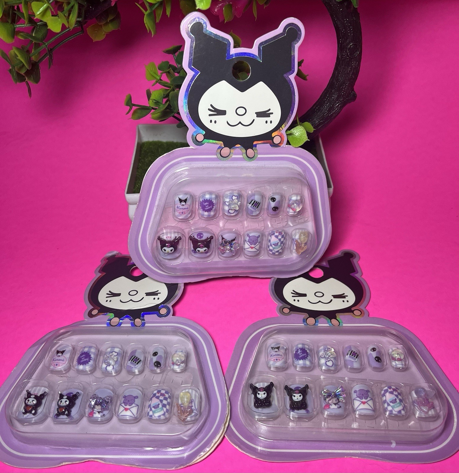 3PC Cute Kuromi Cartoon Press On Nails