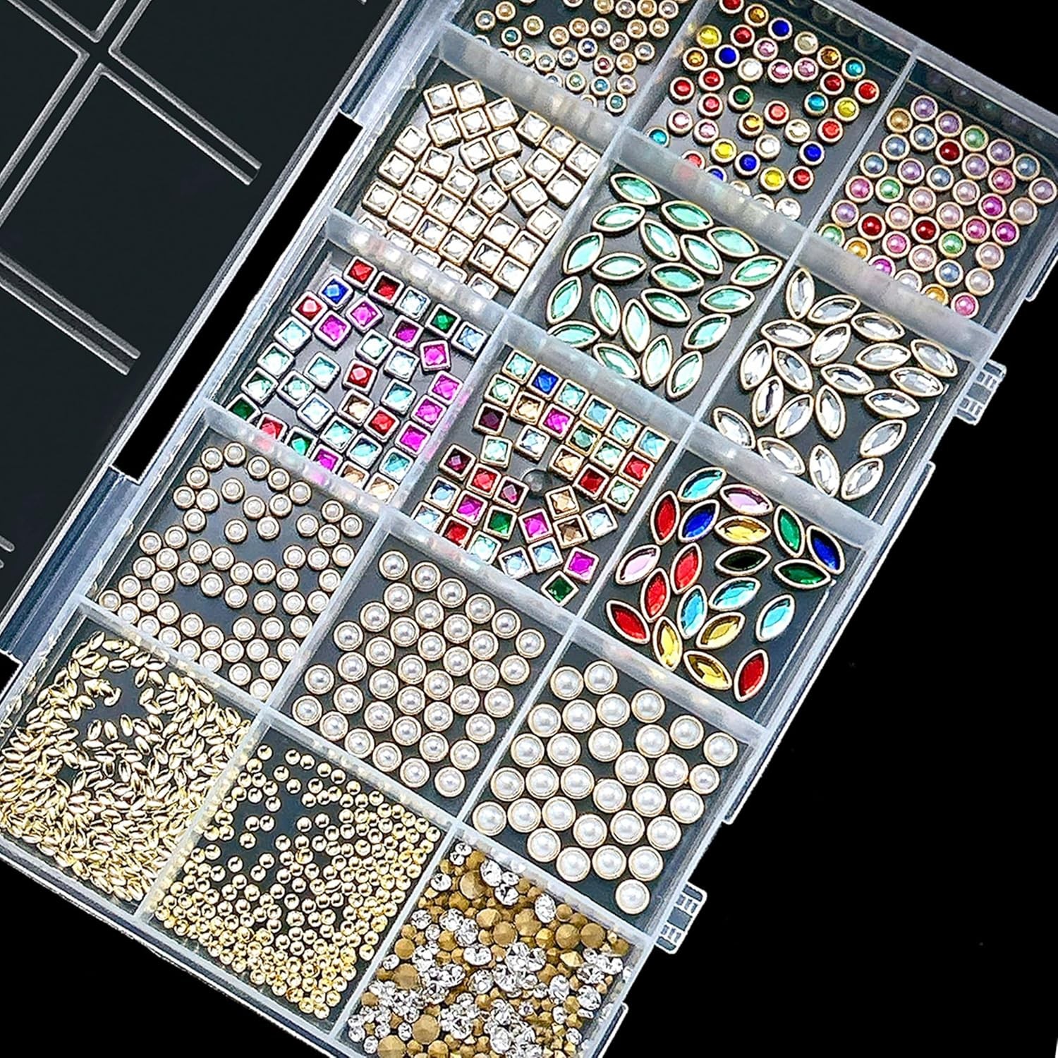 LERBOU 3D Nail Charms & Gems Kit, Vintage Mixed Shapes, 15 Grids