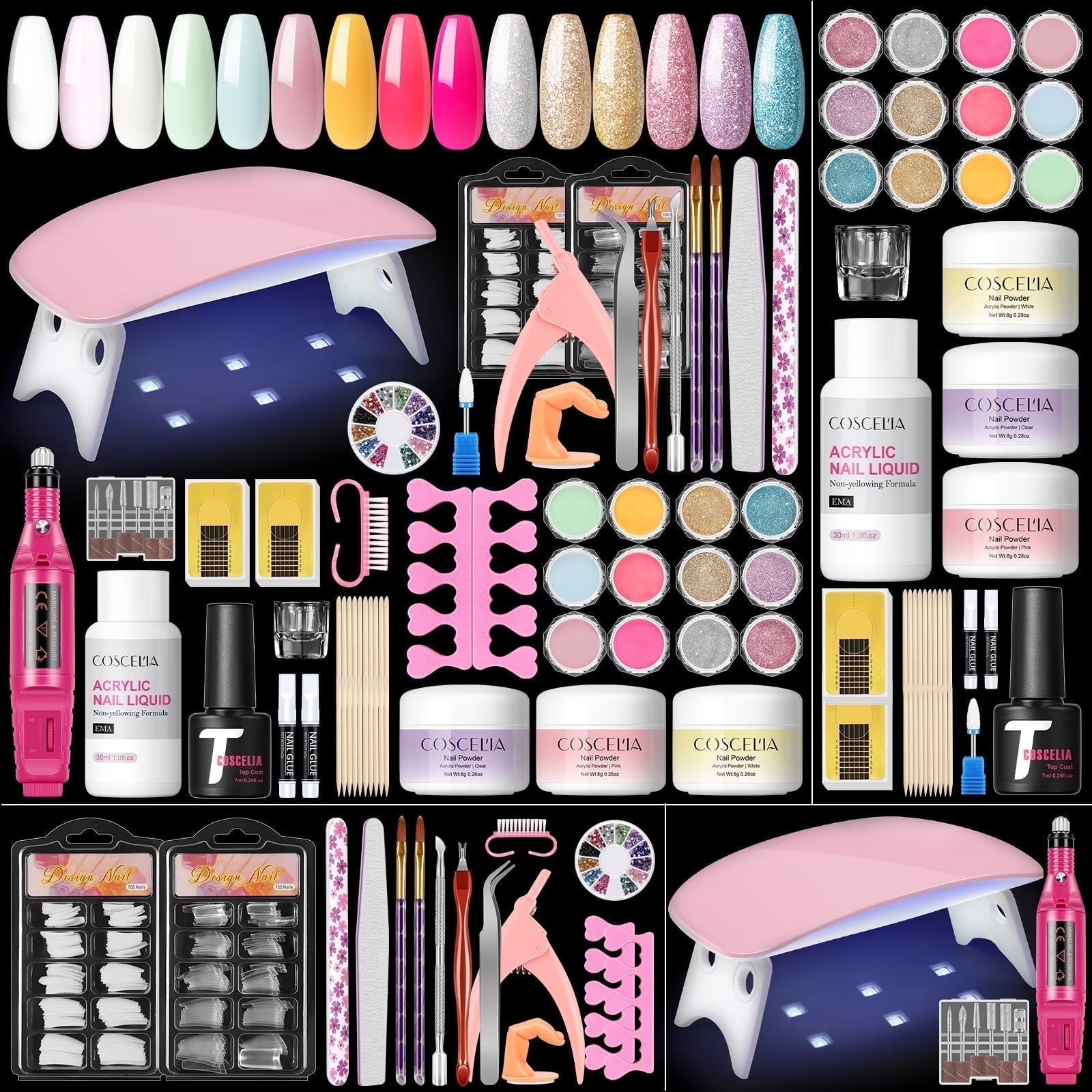 Coscelia Acrylic Nail Kit Complete Set with Drill and U V Light Acrylic Nail Kit