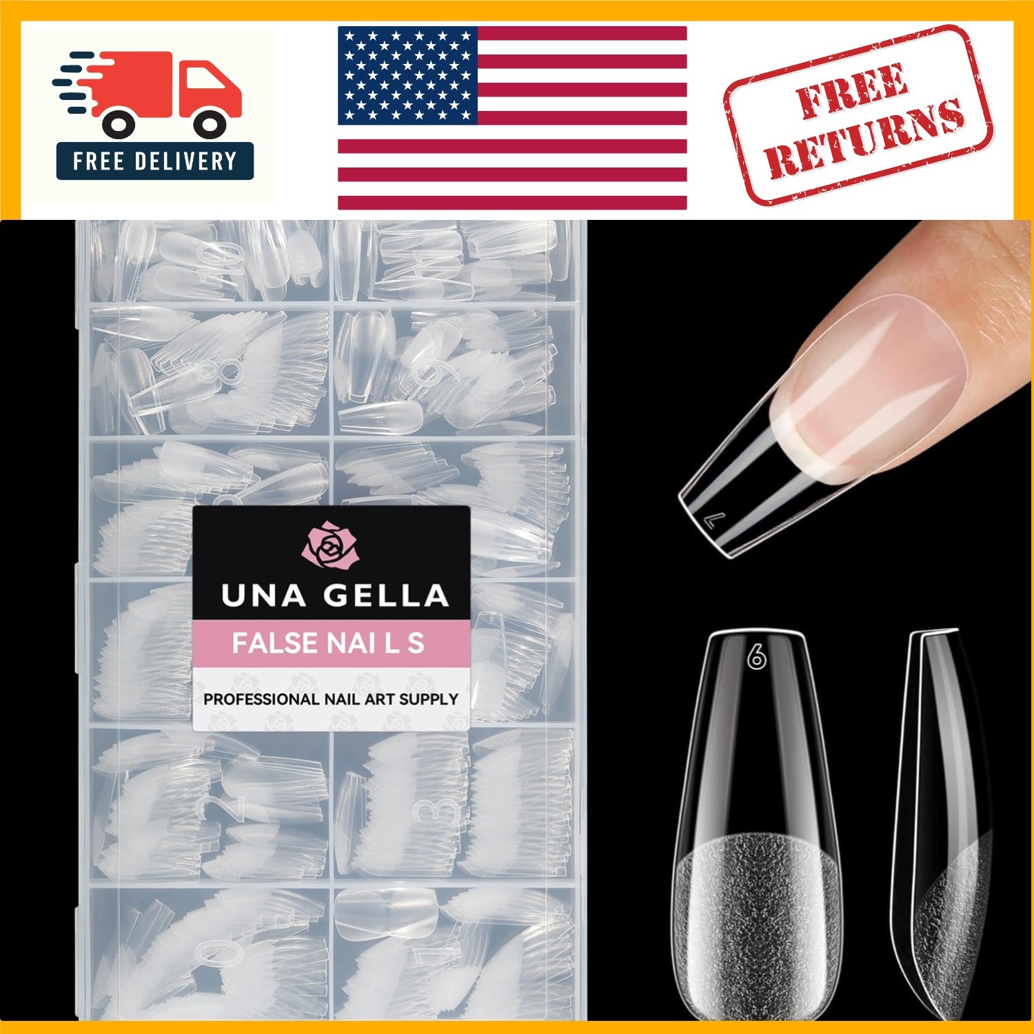 Half Matte Clear Coffin Nail Tips Set – 12 Sizes of 216 Full Cover Gel Nails