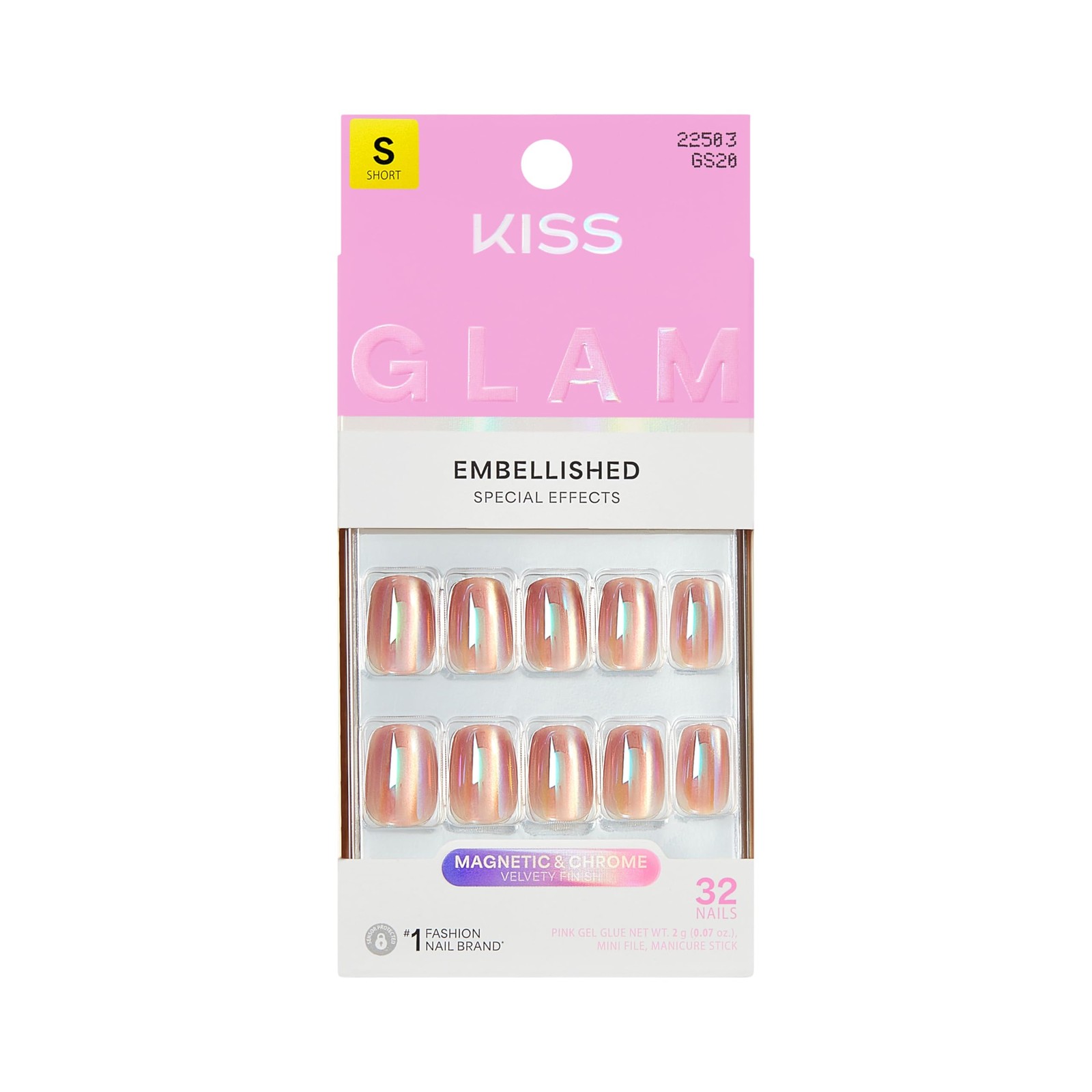 Glam, Press On Nails, Nail glue included, ‘Golden Hour Affairs’, Pink, Short …