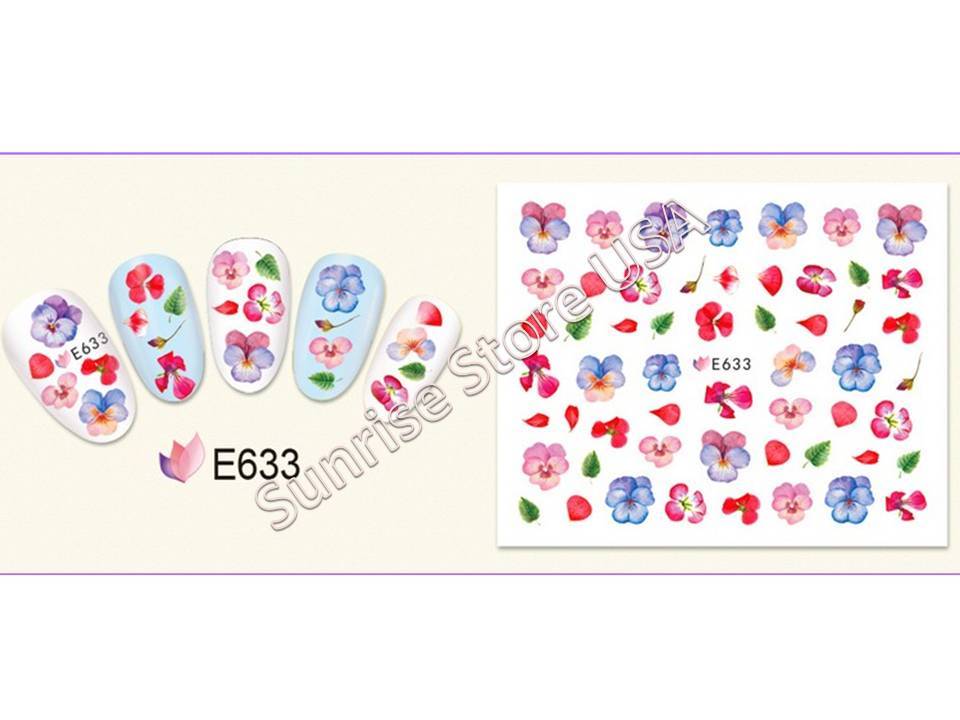 3D Nail Art Sticker Flower Leaves Rose Lavender Butterfly Floral Decals Manicure