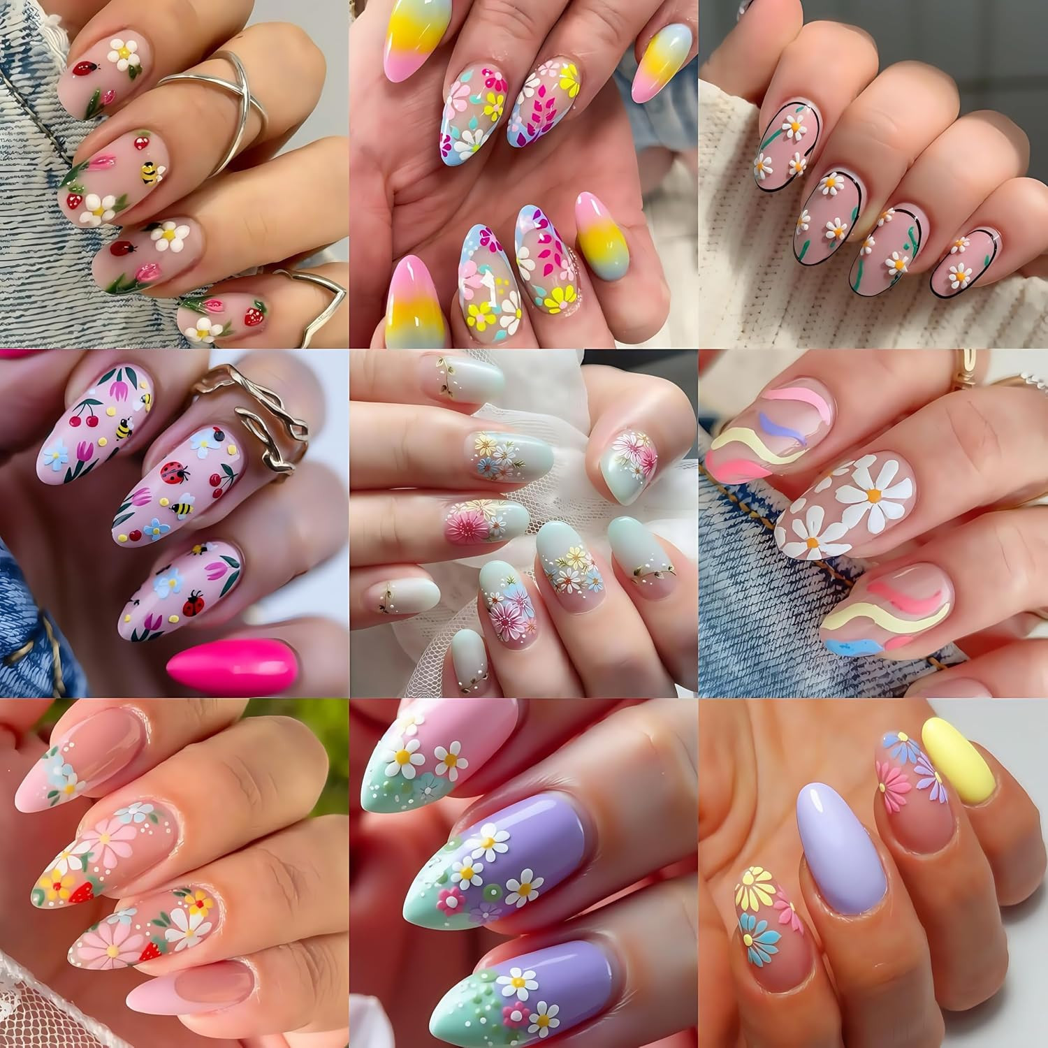 Flower Nail Art Stickers Decals 5D Flowers Nail Stickers Summer Daisy Sunflower