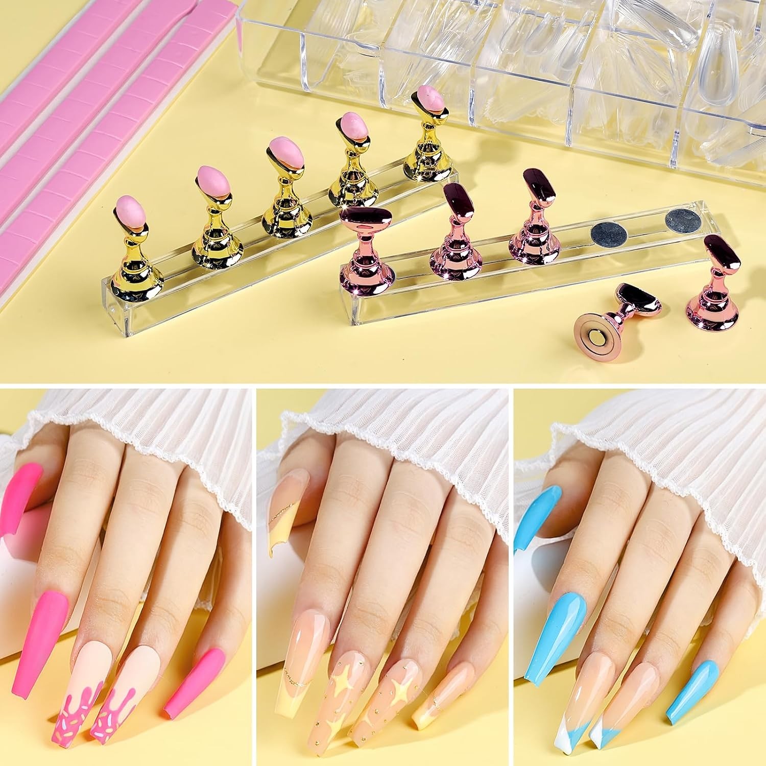 Teenitor Press On Nail Kit: Coffin Tips, Brushes, Glitter & Rhinestones