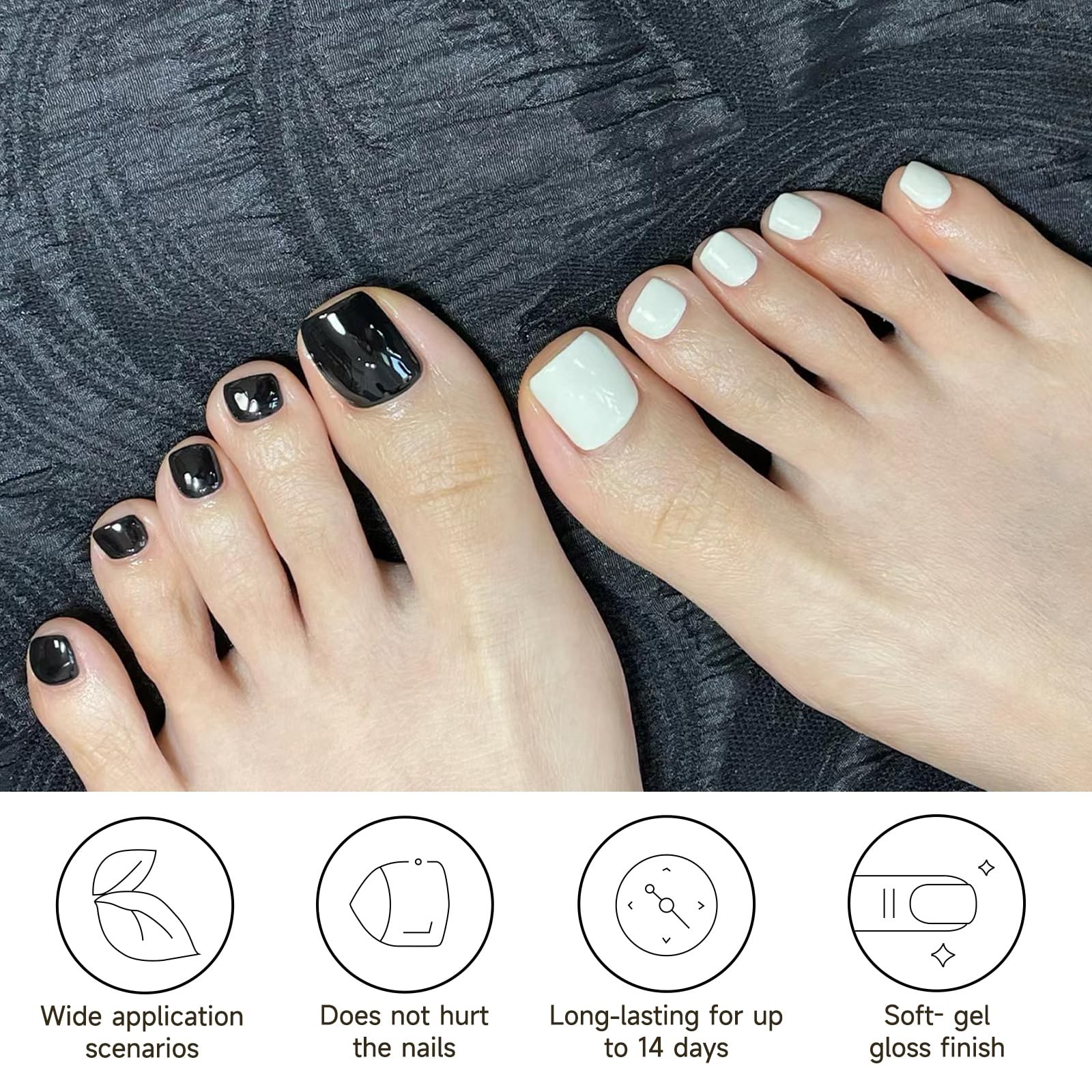 Semi Cured Gel Pedicure Strips, 32 Solid Color Gel Toenail Stickers Full Nail