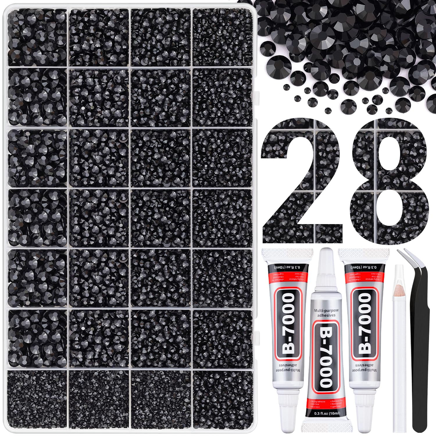 30000Pcs Resin Rhinestones for Bedazzling with Tweezers, Black Rhinestones for C