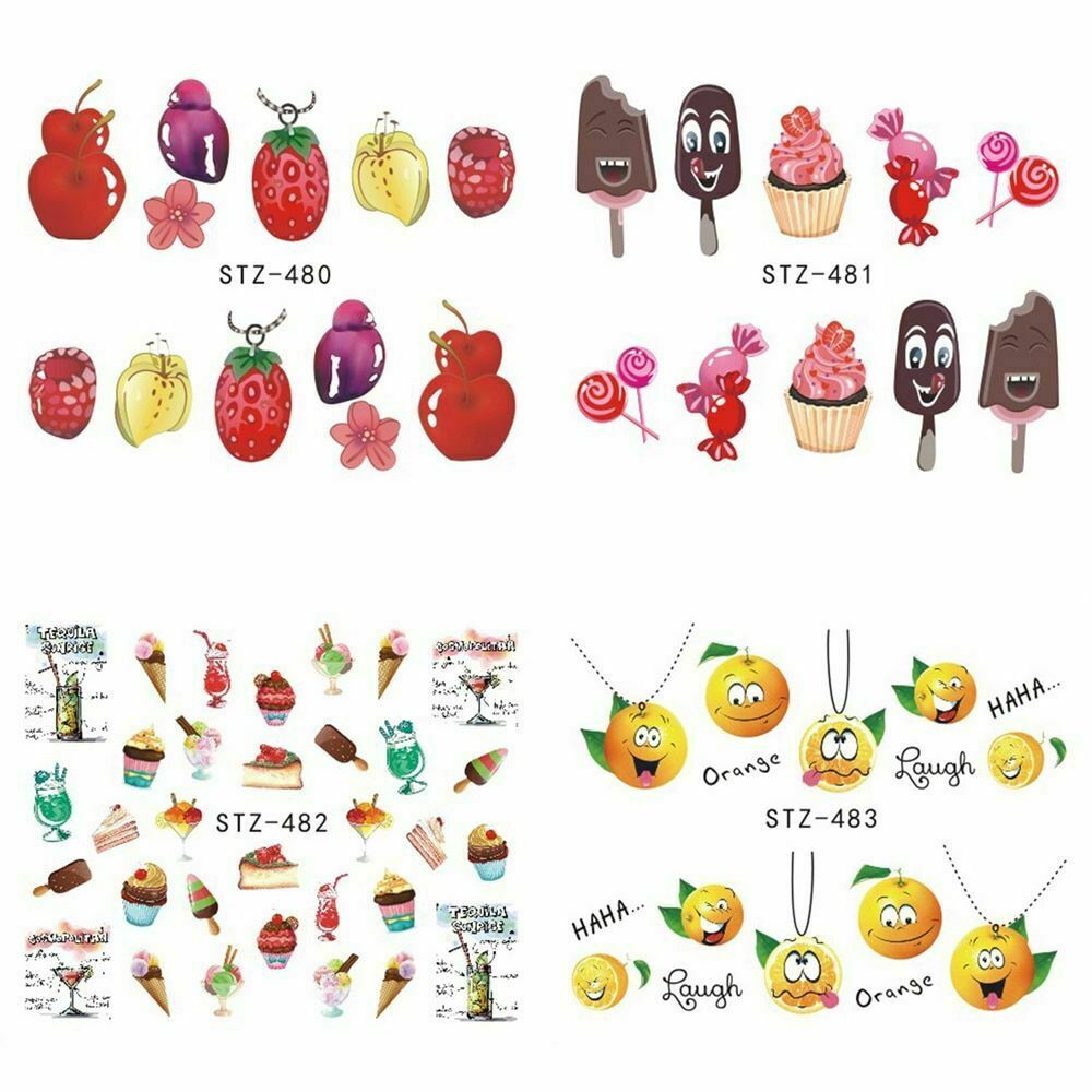 18 Sheets Summer Nail Art Sticker Ice Cream Fruit Strawberry Manicure Decor NS10
