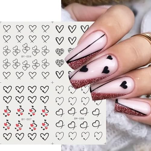 Valentine’s Day Nail Art Stickers Heart Water Transfer Nail Decals Black White