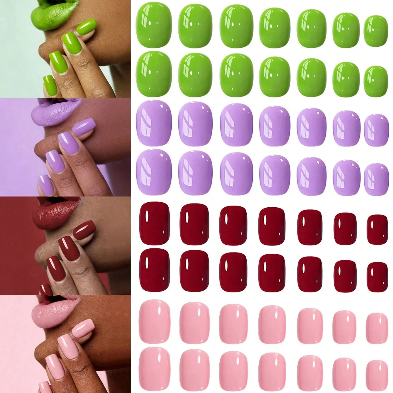 96PCS Matte Style Medium Square Solid Color Coffin Acrylic Fake Nails Nail Art