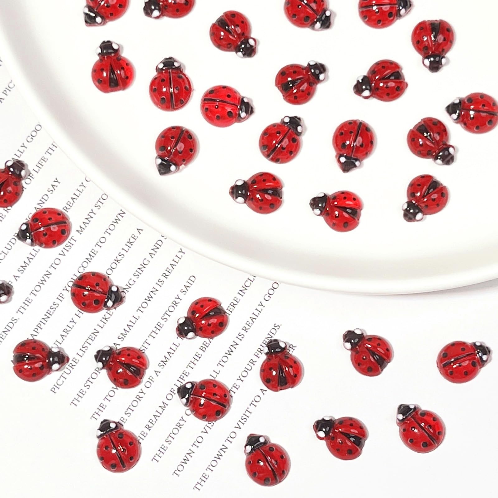 Tephrent 200Pcs Red 3D Ladybug Nail Charms Rhinestones Insect Gems