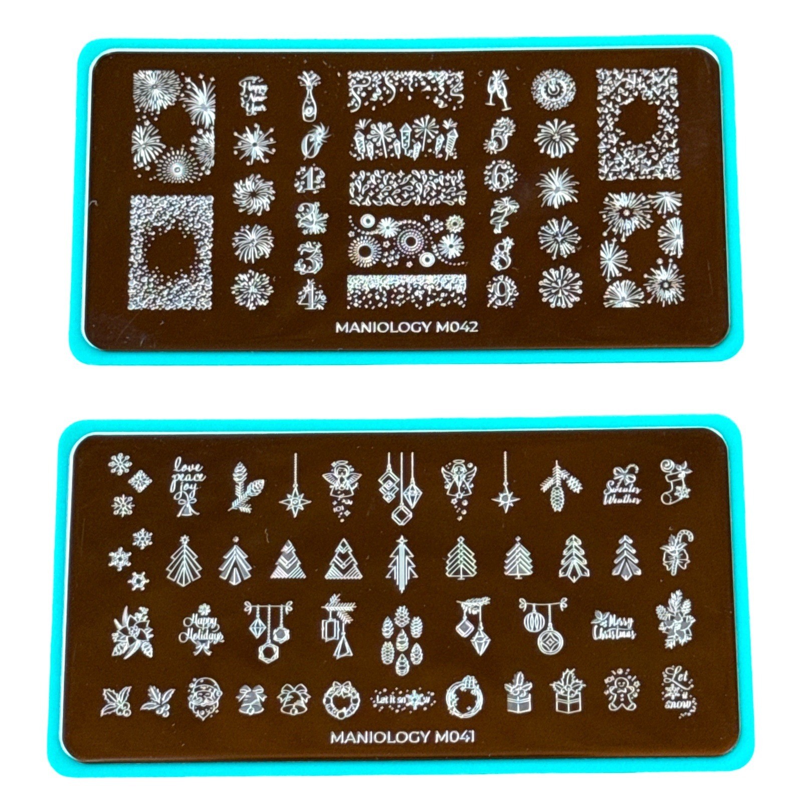 Maniology Nail Stamping Plate Set M041 M042 Christmas New Year Holiday Winter