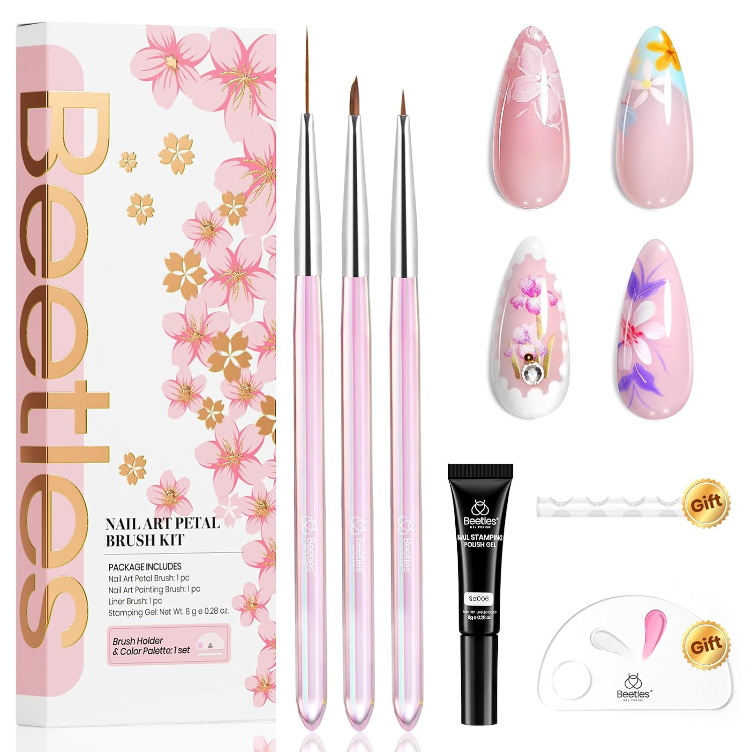 Nail Art Brushes Set for Gel Polish 3 Pcs Nail Art Design Pen and One White Pain