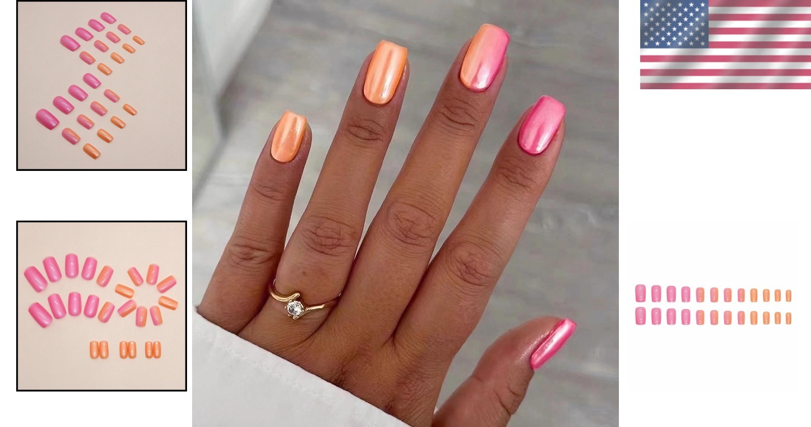 24 Piece Glamorous Medium Square Press on Nails – Easy Application set