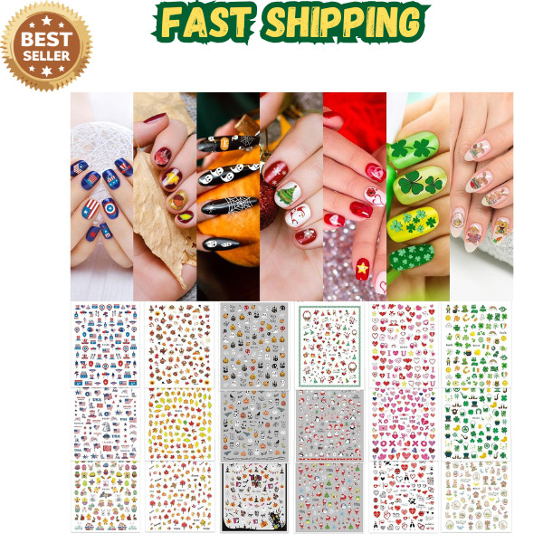 Whaline 18 Sheets Fall Nail Art Stickers All Holiday Nail Decals All Season H