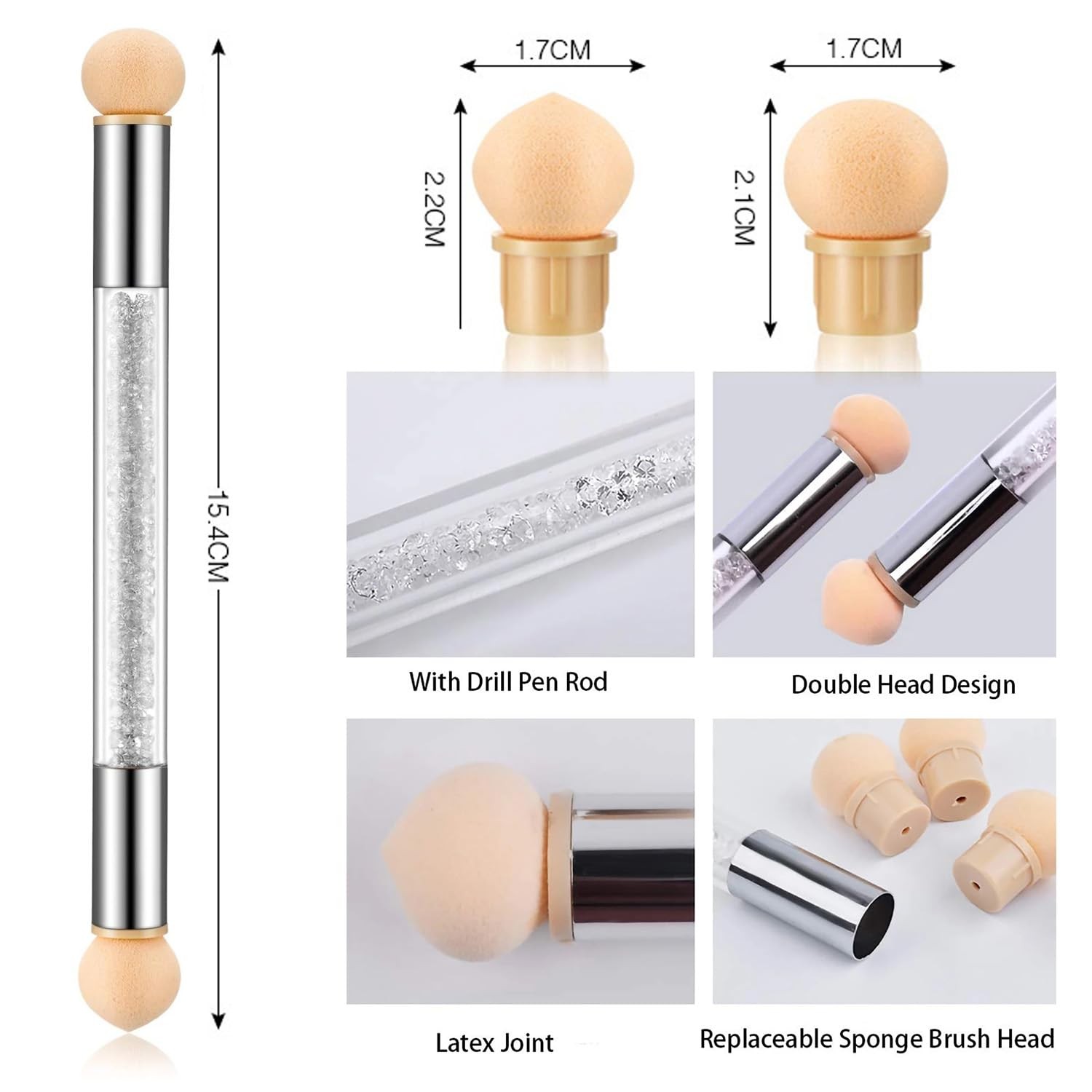 17 in 1 Set Nail Sponges for Ombre, Double-Head with 16pcs Replacement Head