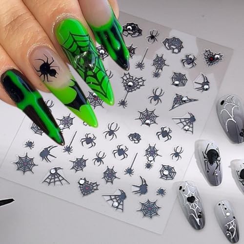 Halloween Nail Stickers with 5D Spider Rhinestones Gem Halloween Stickers-2