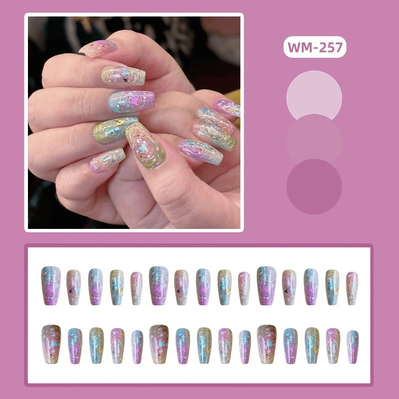 48 Pieces of Fine Sparkling Star Glitter Fake Nails – Removable Daily Nail Art