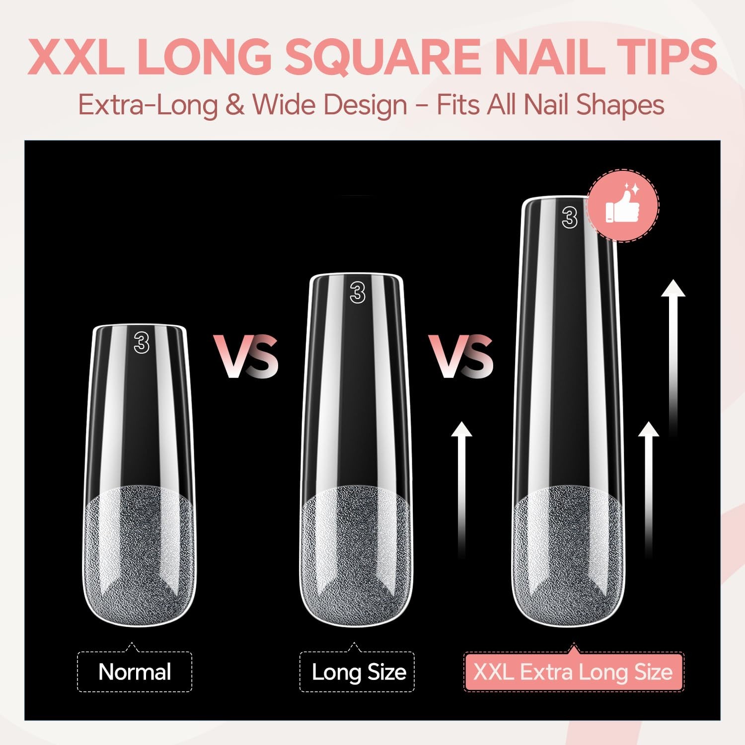 504 PCS Nail Tips Square: XXL No Curve Extra Long Tips with , 12 Sizes Clear …