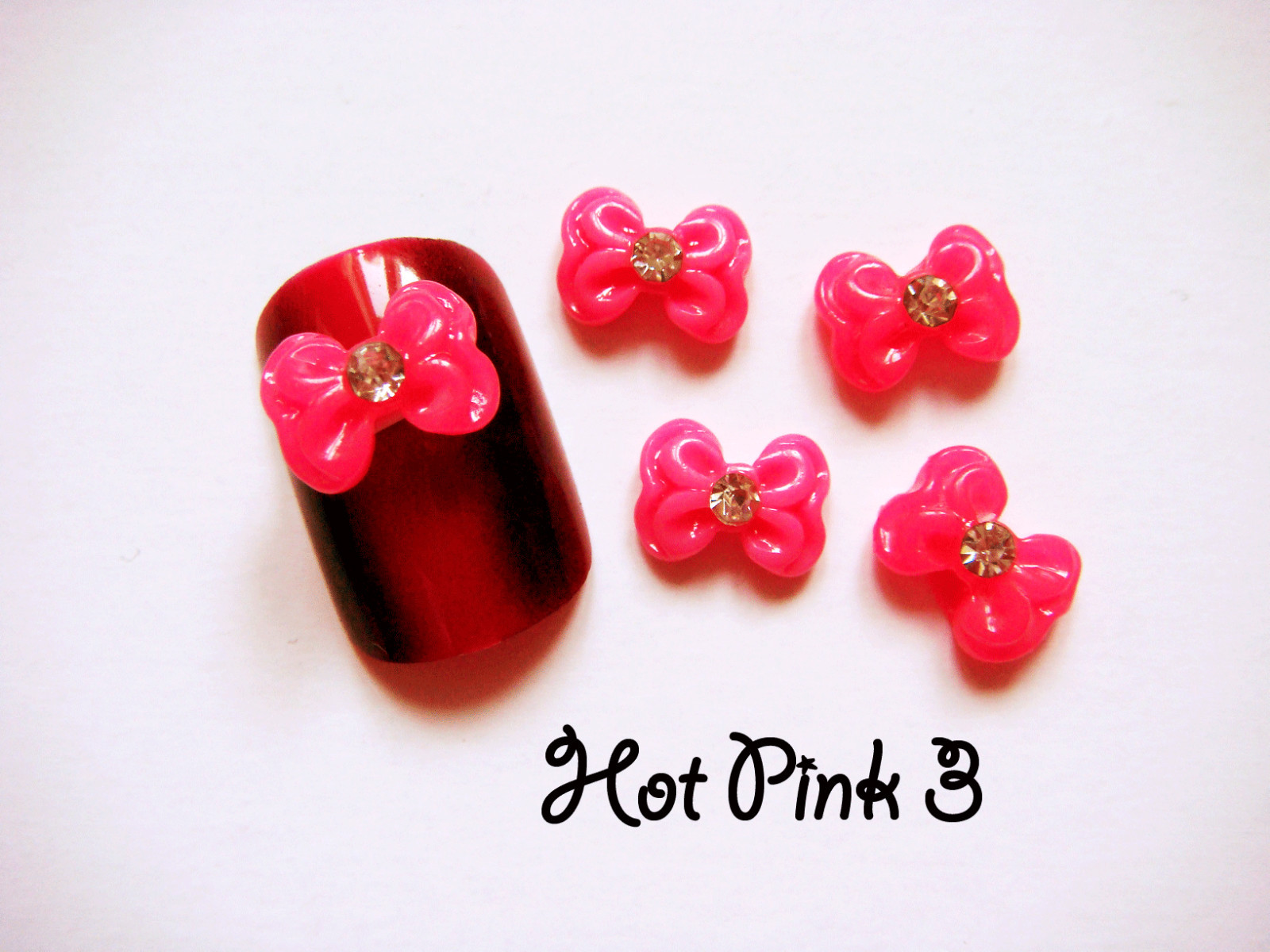 Pretty 3D BOWS PINK BLACK RED PURPLE WHITE Rhinestones Nail Art Decorations
