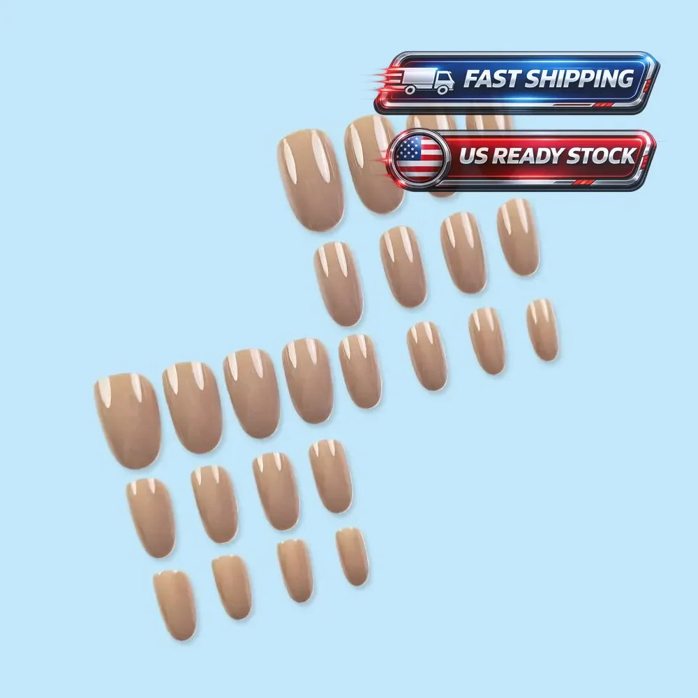 Short Oval Press on Nails Nude Pink Fake Nails with Glossy Design Petite Glue