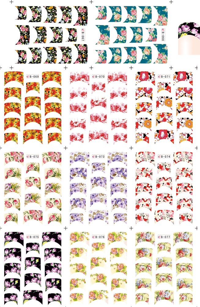 44 Designs Water Transfer French Tip Nail Stickers Flower Butterfly Bird Feather