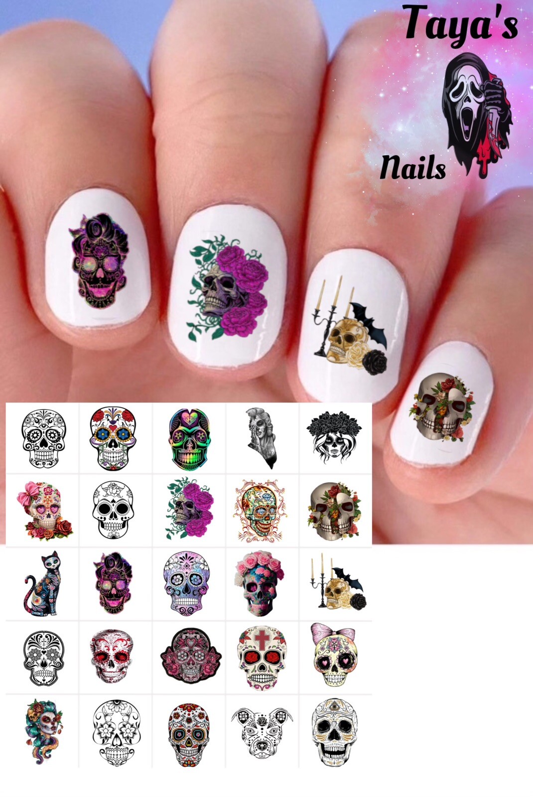 Sugar Skulls Waterslide Nail Art Decals Set Of 50, Instructions Bonus