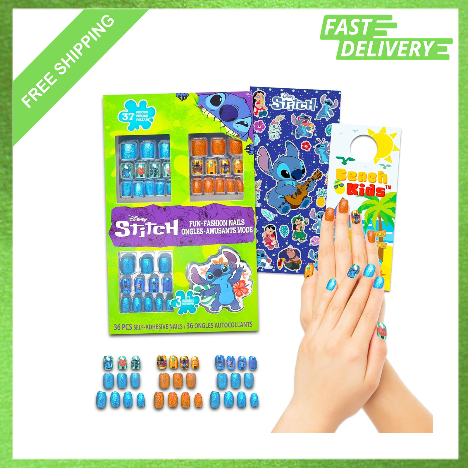 Stitch Nail Art Stickers Set with 36 Press-On Nails Kids Kids, Birthday