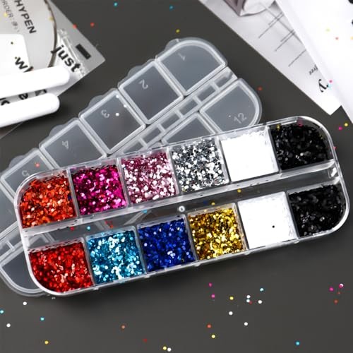 Mini Round Nail Art Glitter Sequin Set – 12 Colors Polka Dot Nail Glitter