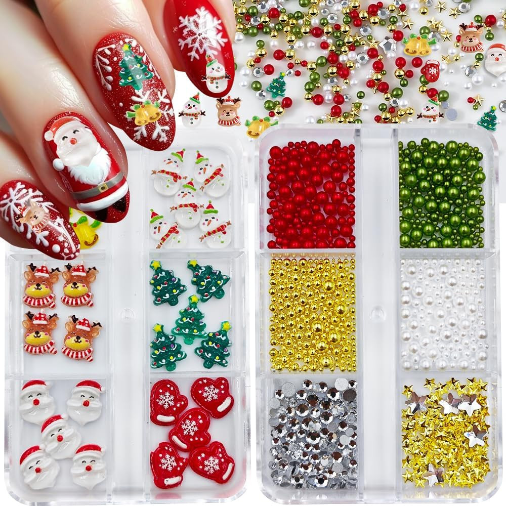 Nail Charms, 2Boxes Gold Silver Summer Ocean Nail Charms and Gems, Metal Small S