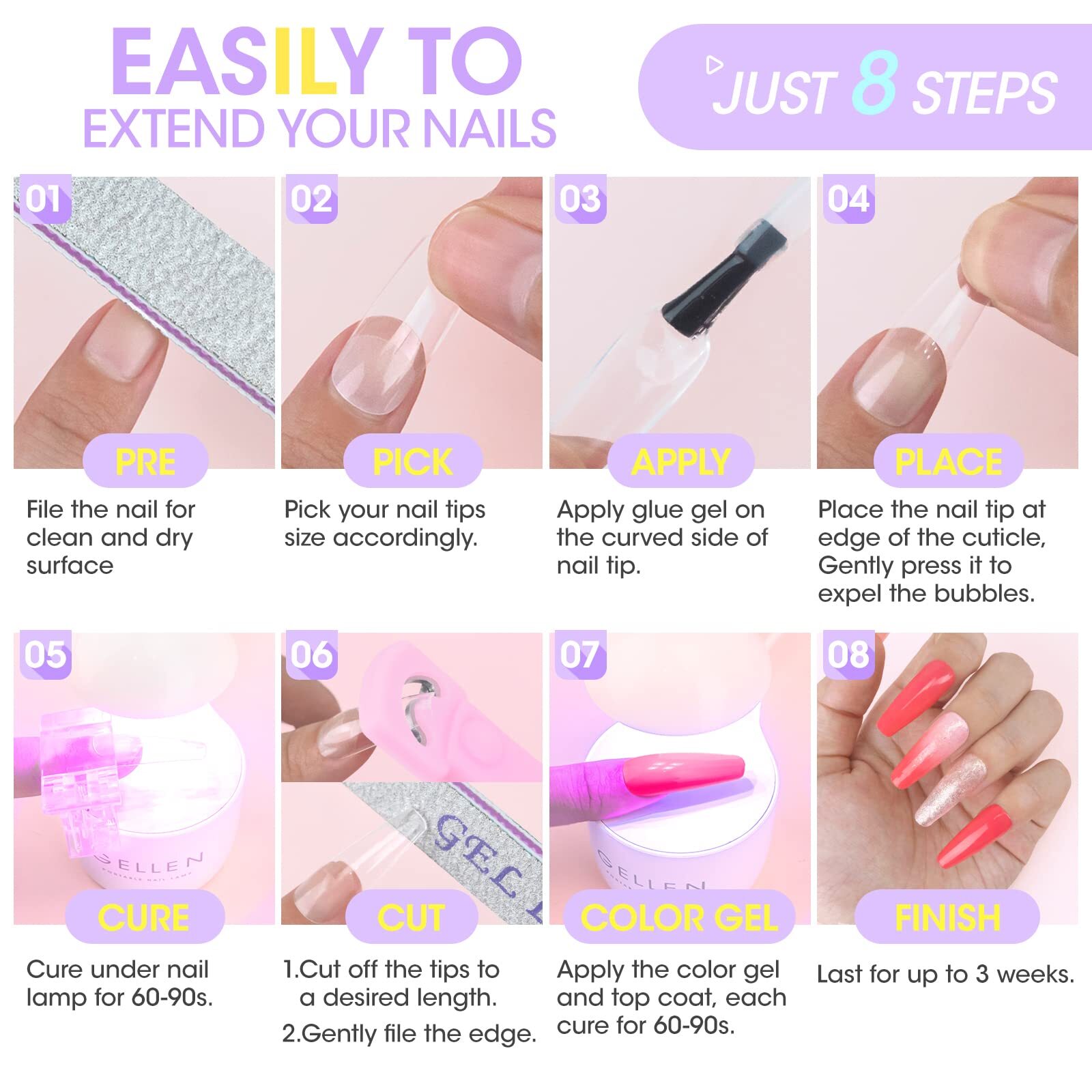 Nail Tips & Glue Gel Kit, Acrylic Nails UV Lamp, Glue, Nail Art Tools Gift Set