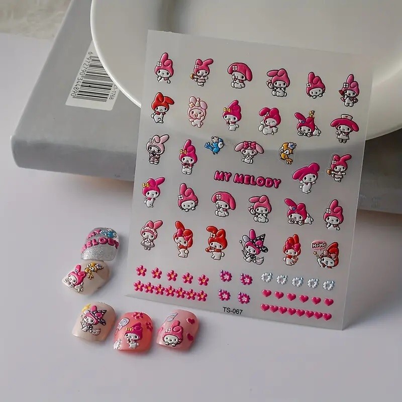 5D Embossed Sanrio My Melody Assorted Designs Nail Art Vinly Decals Stickers