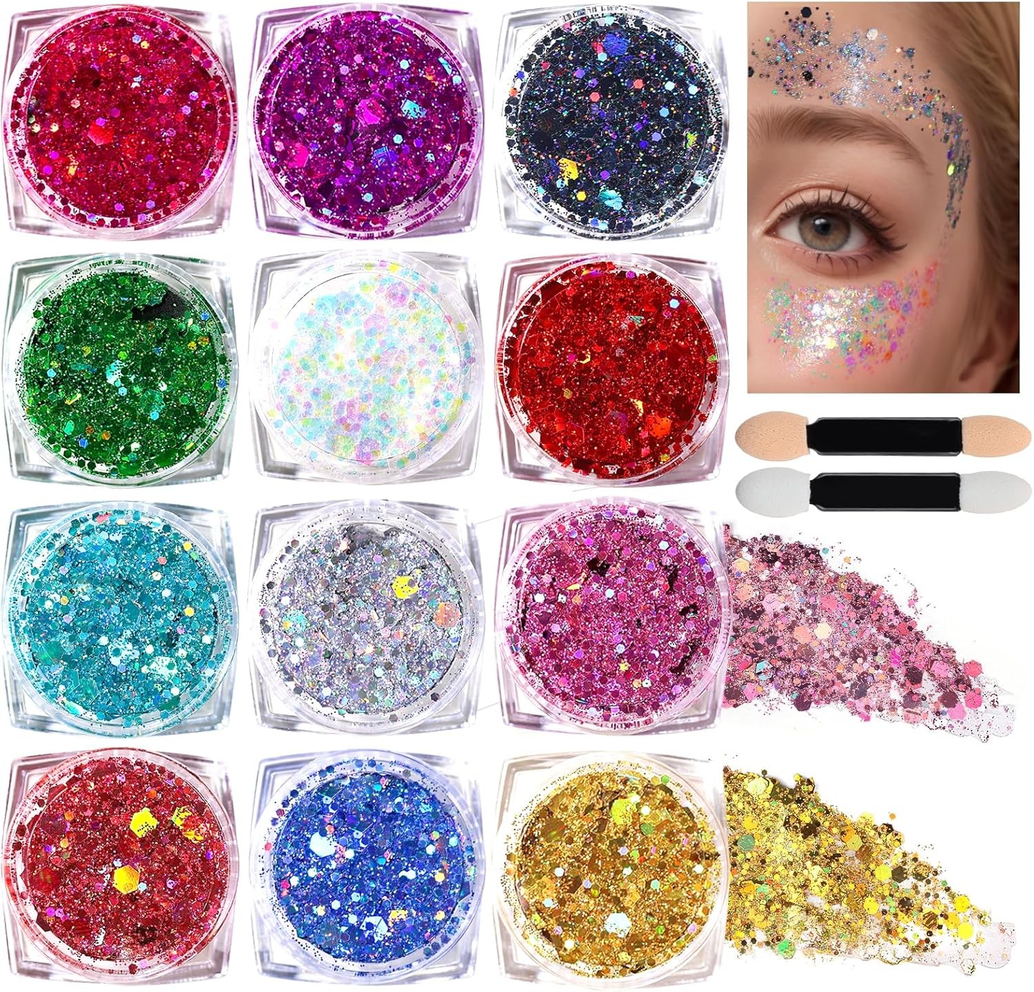 Teenitor Body Glitter Face Makeup Festival 3mm/1mm/0.2mm, Multicolor