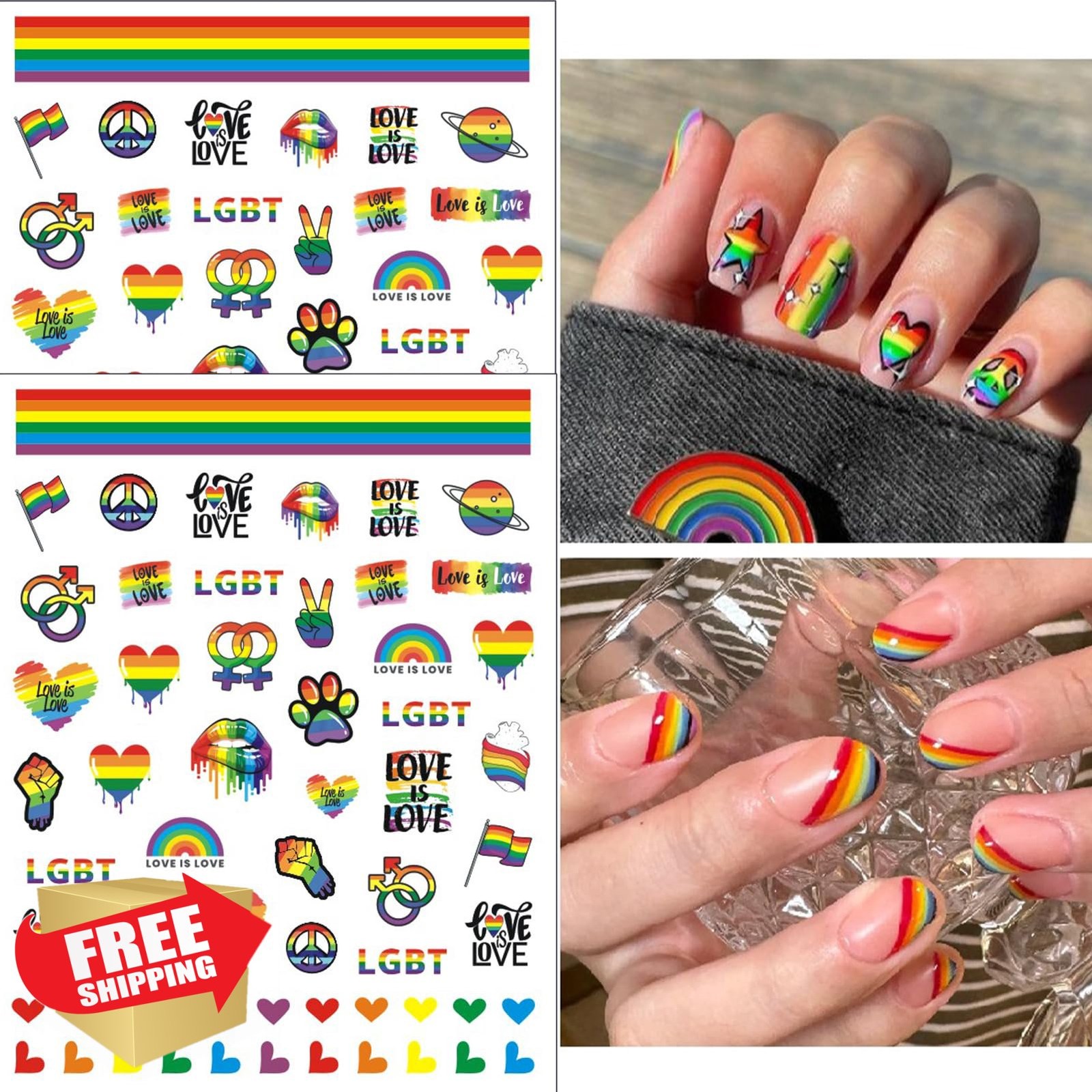 winthrop Rainbow Pride Nail Art Stickers 4 Sheets LGBTQ+