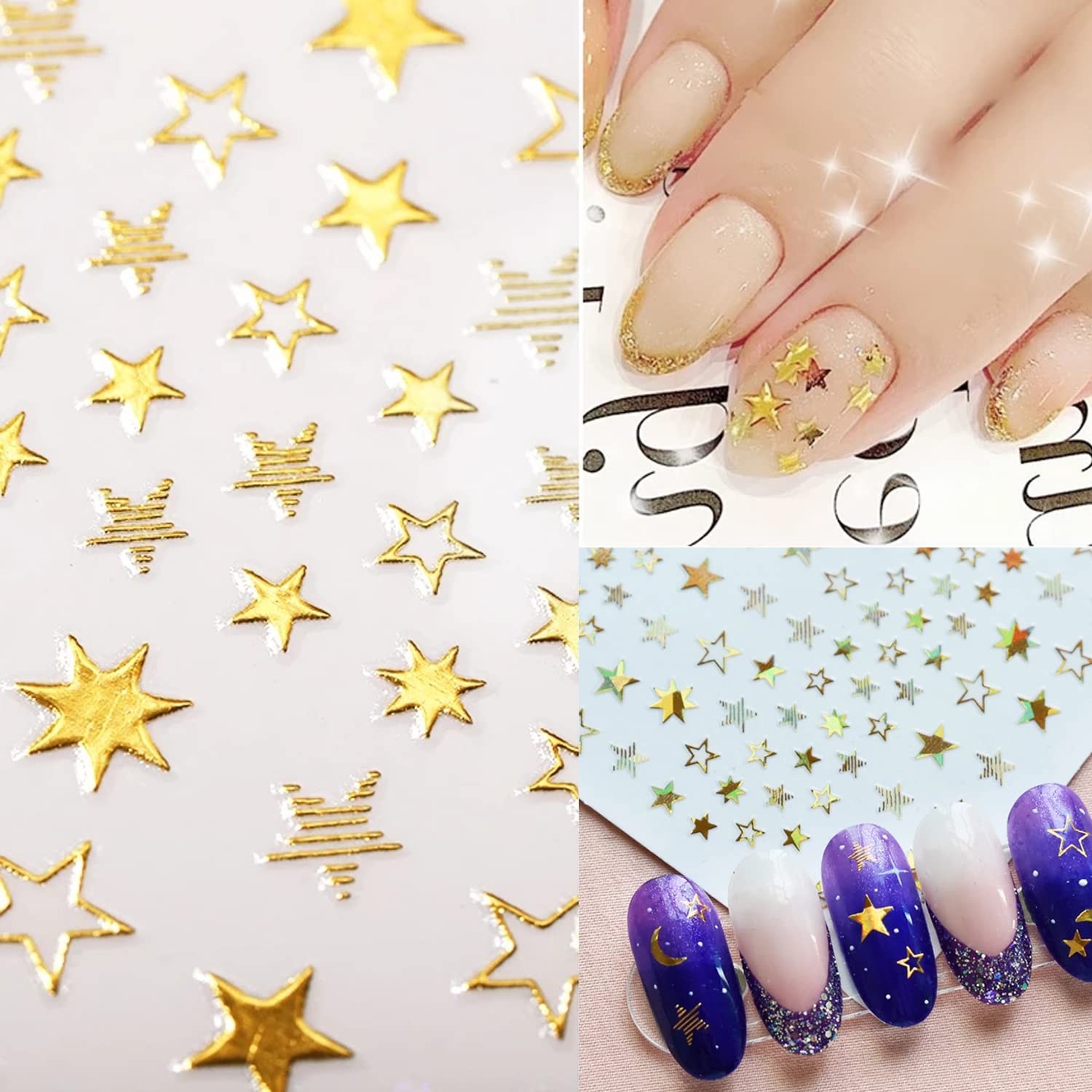 Gold Nail Stickers, -Adhesive 3D Designs – Love Heart, Stars, Circle, Triangl…