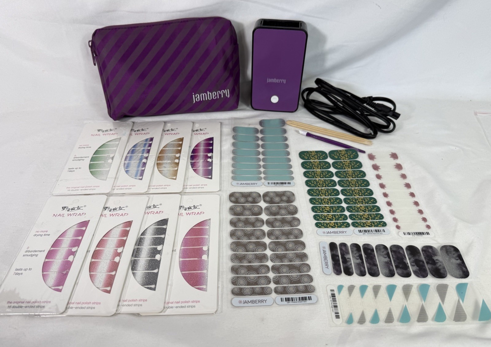 LOT Jamberry Mini Heater + New Nail Wraps + Bag Fingernail Manicure Stick On